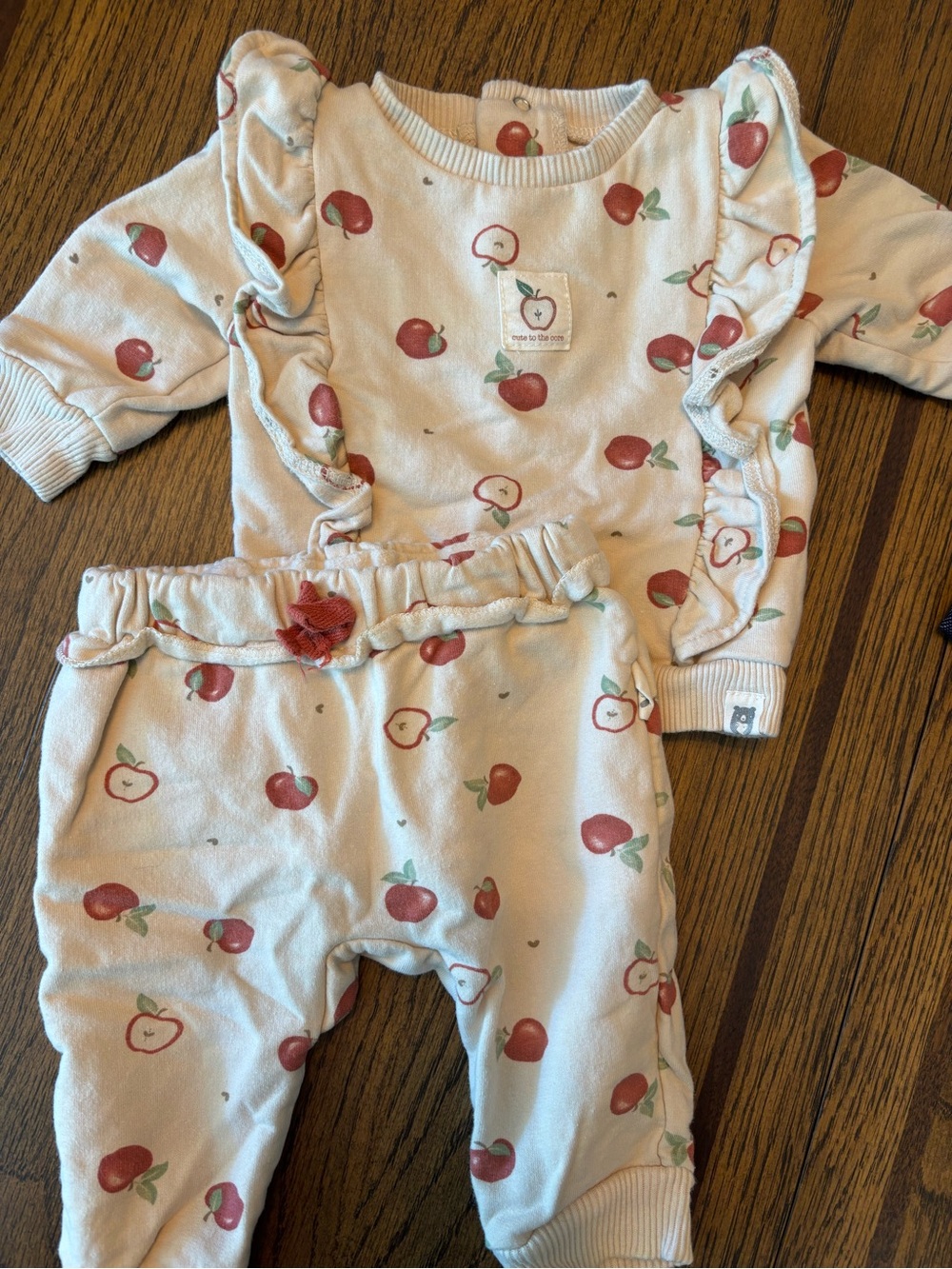Pink Apple Print Kids Pajama Set with Ruffle Trim